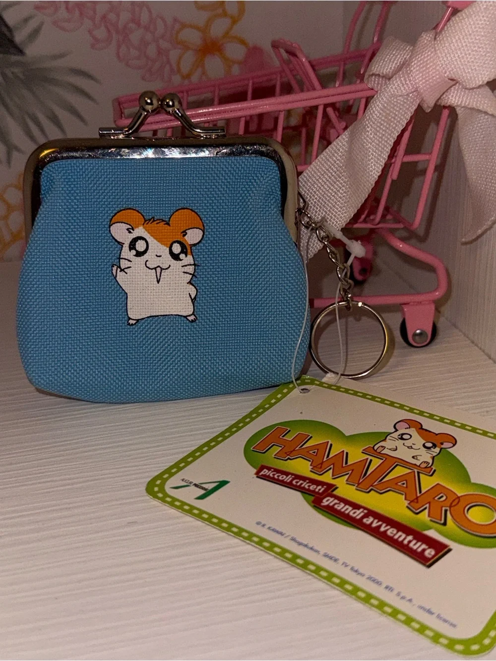 Hamtaro blue Canvas Coin Purse Keychain
